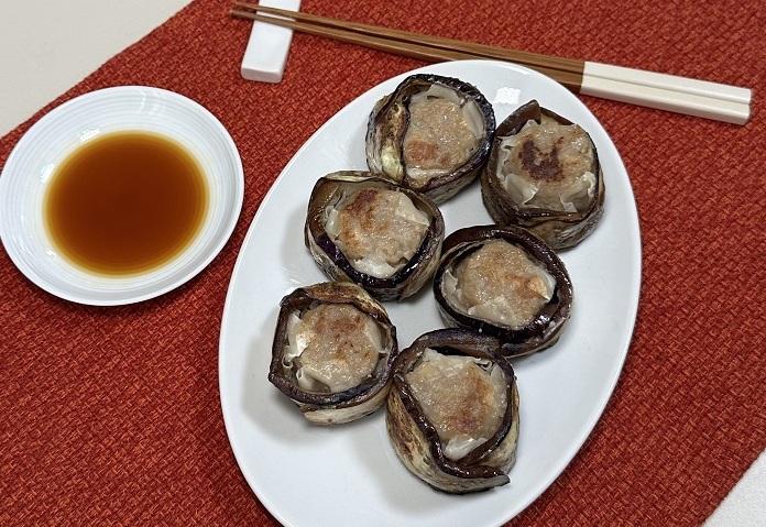 たれつき肉焼売のなす包み