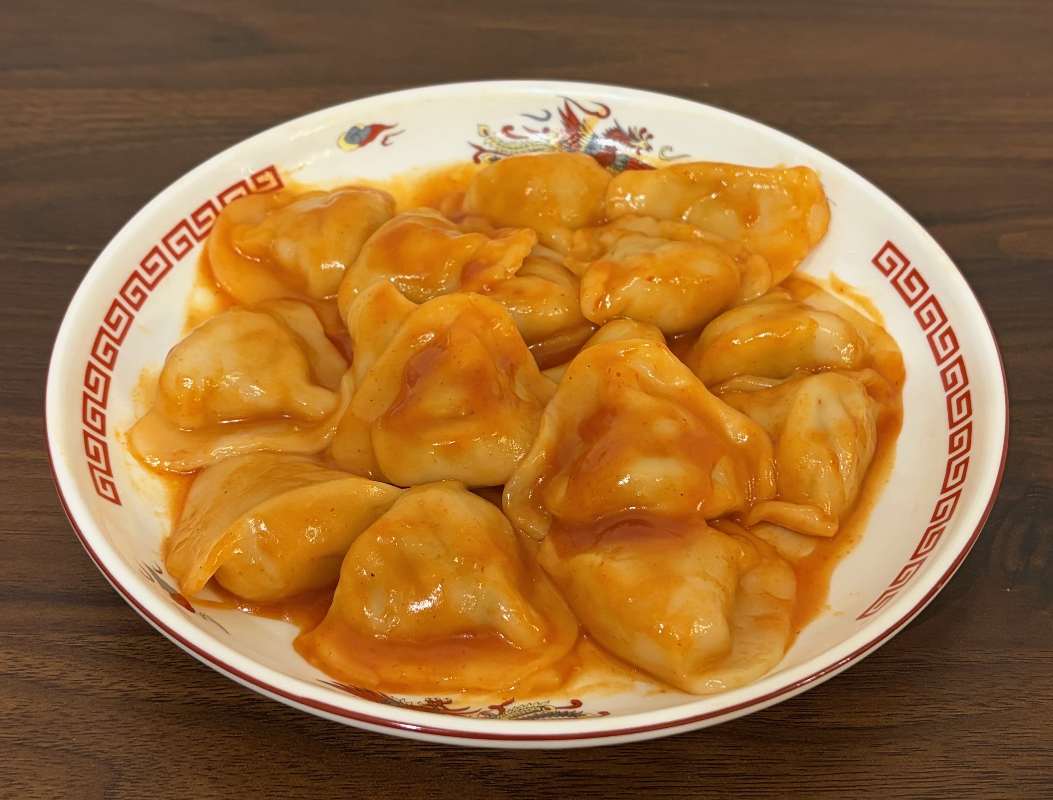 茹でて和えるだけ!<br>エビチリ風ぷるもち水餃子<br>(水餃子チリ)